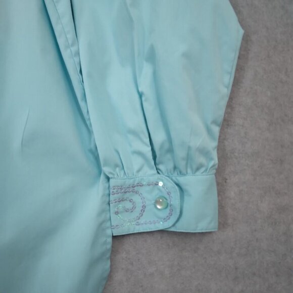 Bob Mackie | Cotton Sequin Shirt Blouse Light Blue Button Front | Size L - Picture 4 of 8